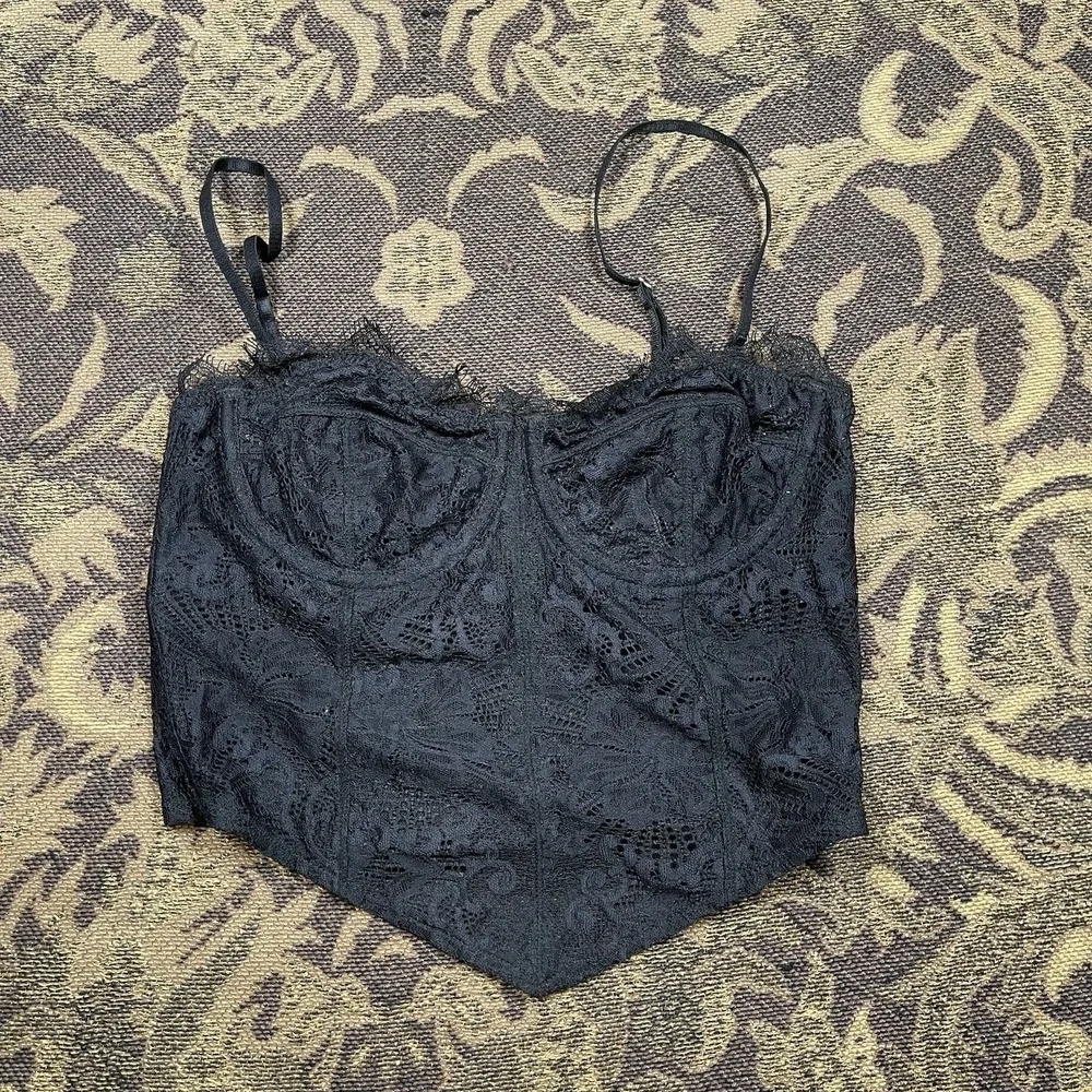 Intimately Free People Lace Corset Top Women XS Boned Underwire Black FP82422